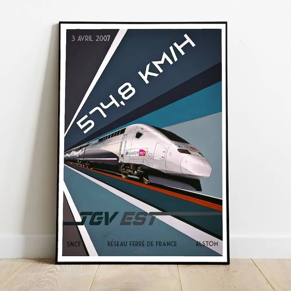 Poster TGV Record 2007 - A2 42.0 x 59.4 cm - 800Tonnes 8TTGVREC07 Est - SNCF - 574.8 km/h - 3