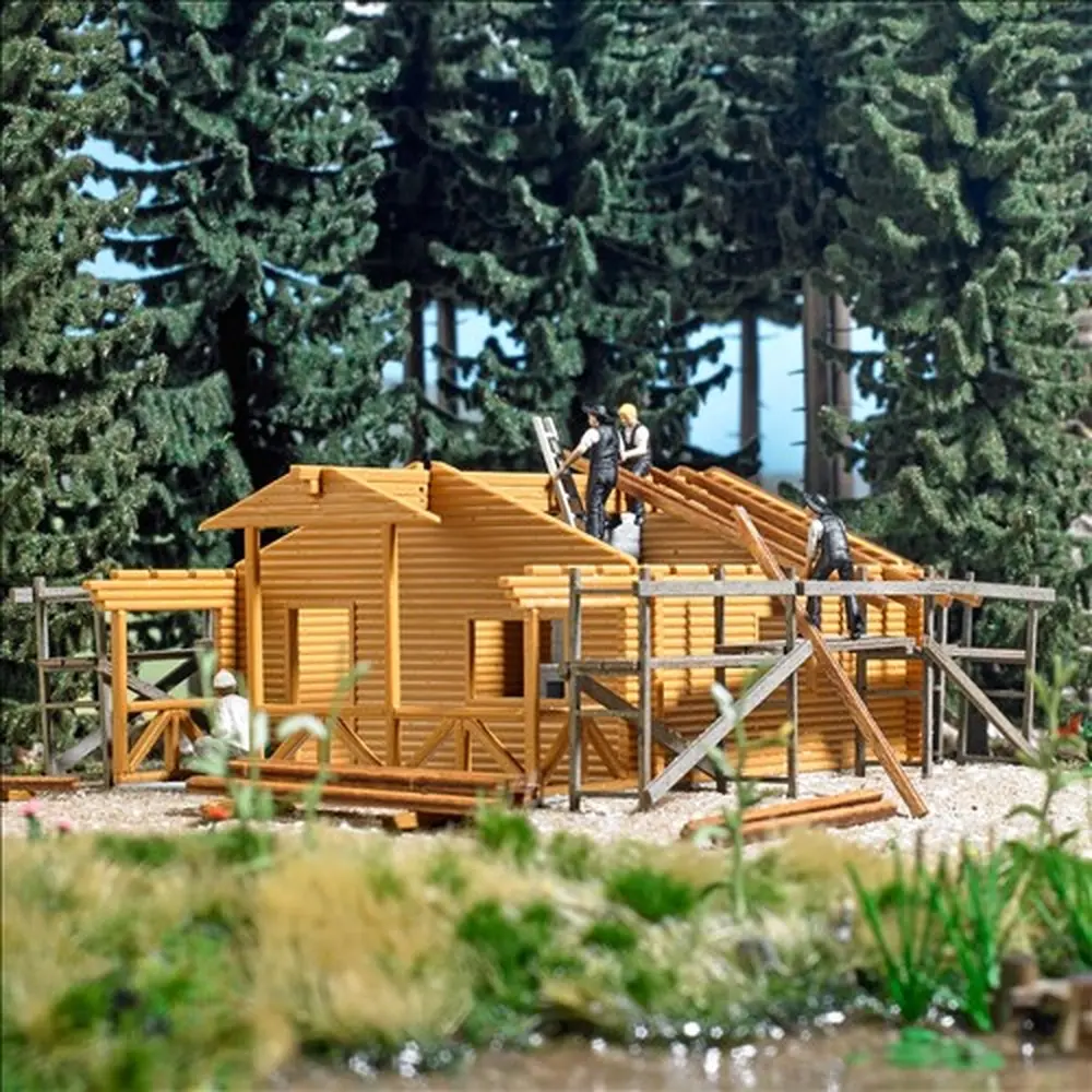 Cabane en rondins en construction - Busch 1855 - HO 1/87  - 2