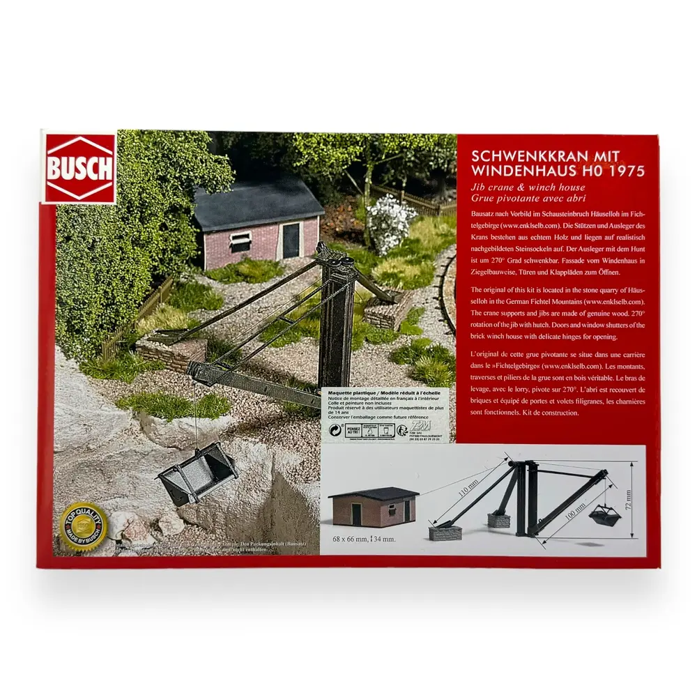 Treuil & Grue Pivotante avec bâtiment pour carrière BUSCH 1975 HO 1/87 - 2