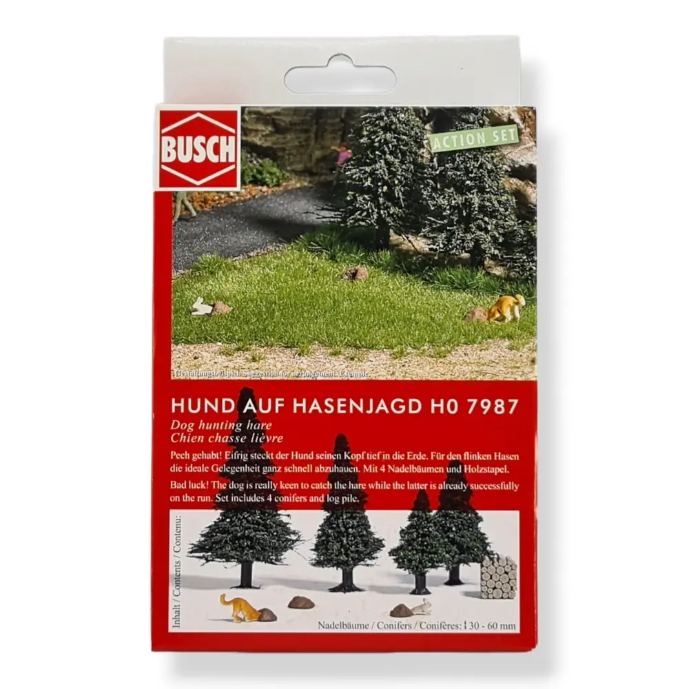Scénette Le chien cherche le lapin en forêt BUSCH 7987 HO 1/87 - 4