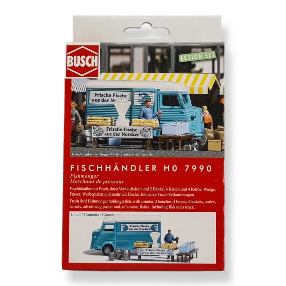 Scénette Poissonnier | Vendeur voiture & étale BUSCH 7990 HO 1/87 - 3