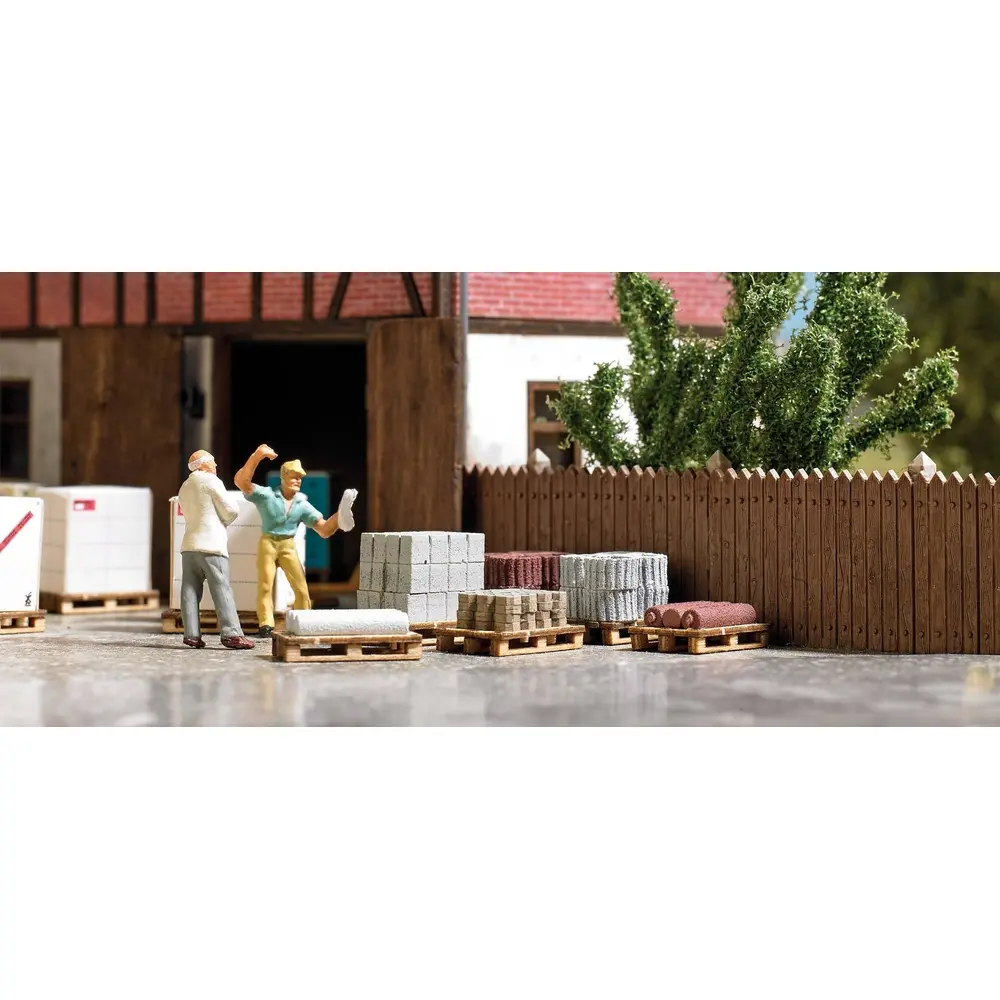 lot de 6 palettes avec chargement de matériaux BUSCH 1813 - HO 1/87 - 2