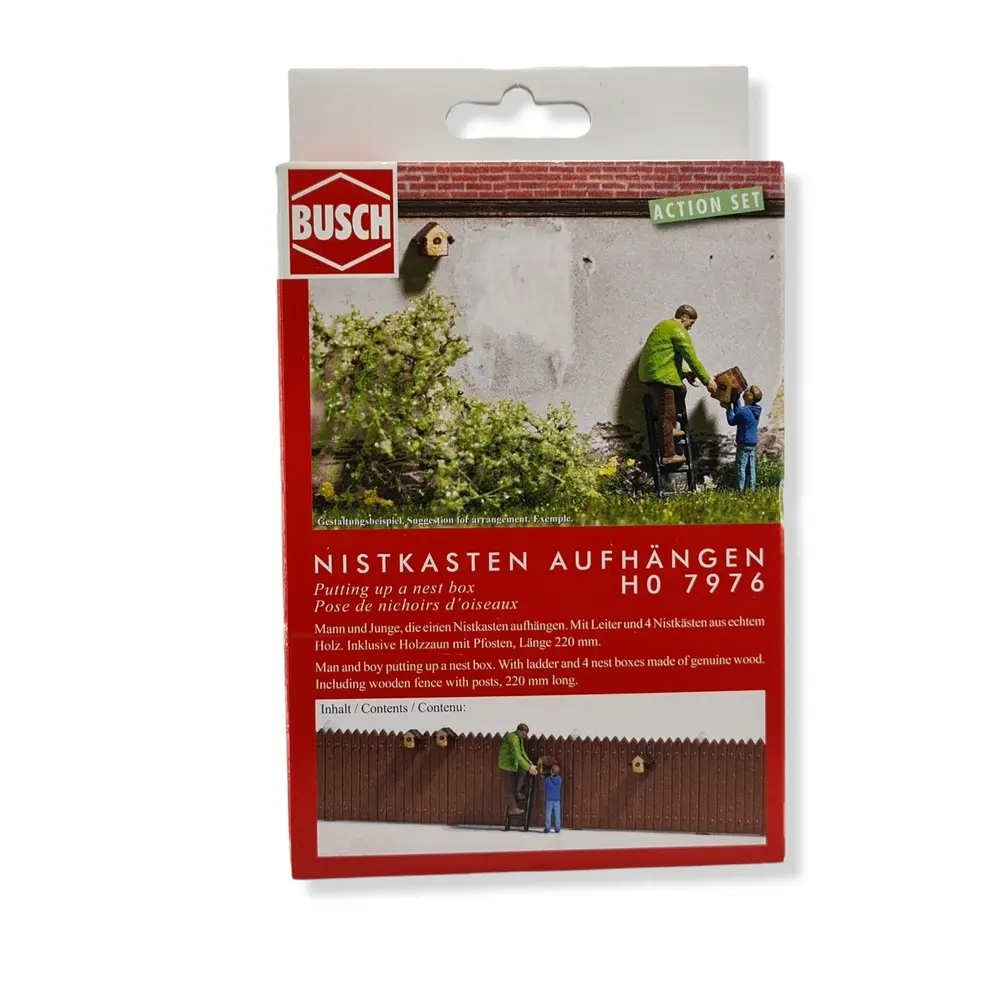 Pose de nichoirs, homme et son fils, & accessoires divers - Busch 7976 HO 1/87 - 2