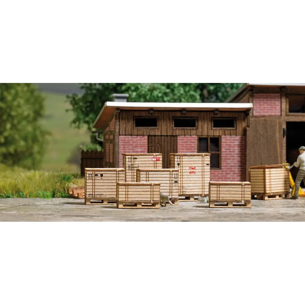 lot de 6 palettes avec leur caisse en bois BUSCH 1811 - HO 1/87 - 2
