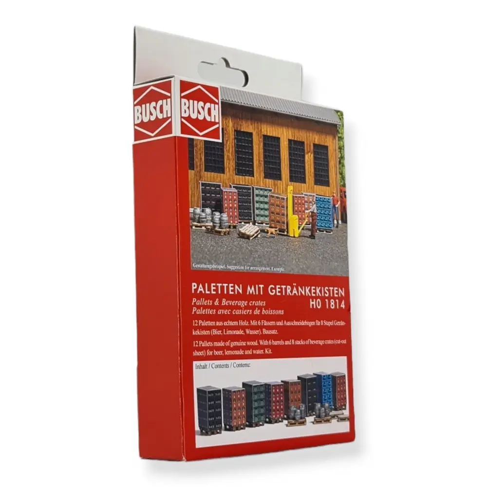 Lot de 12 palettes en bois avec Fûts et Caisses de bière - Busch 1814 - HO 1/87 - 3
