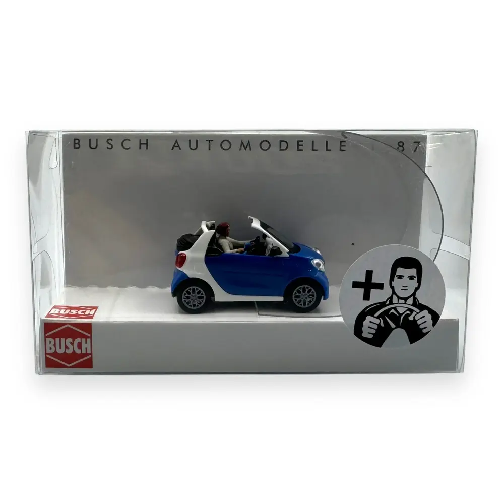 Véhicule Smart For2 Cabriolet avec personnages - BUSCH 50779 - HO 1/87  - 3