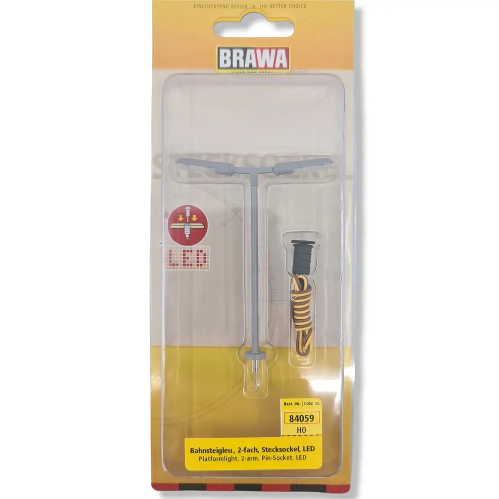Lampadaire double de plateforme LED - Hauteur 70 mm BRAWA 84059 - HO 1/87 - 2