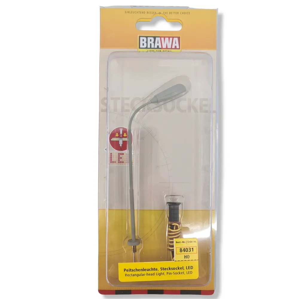 Réverbère courbé tête rectangulaire LED - Hauteur 105 mm BRAWA 84031 - HO 1/87 - 2