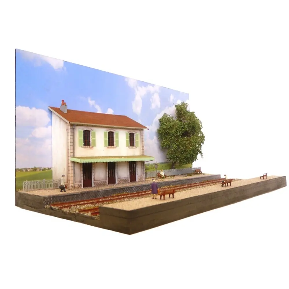 Diorama demi-gare PLM avec deux voies - Bois Modélisme 120001 - HO 1/87 - 8