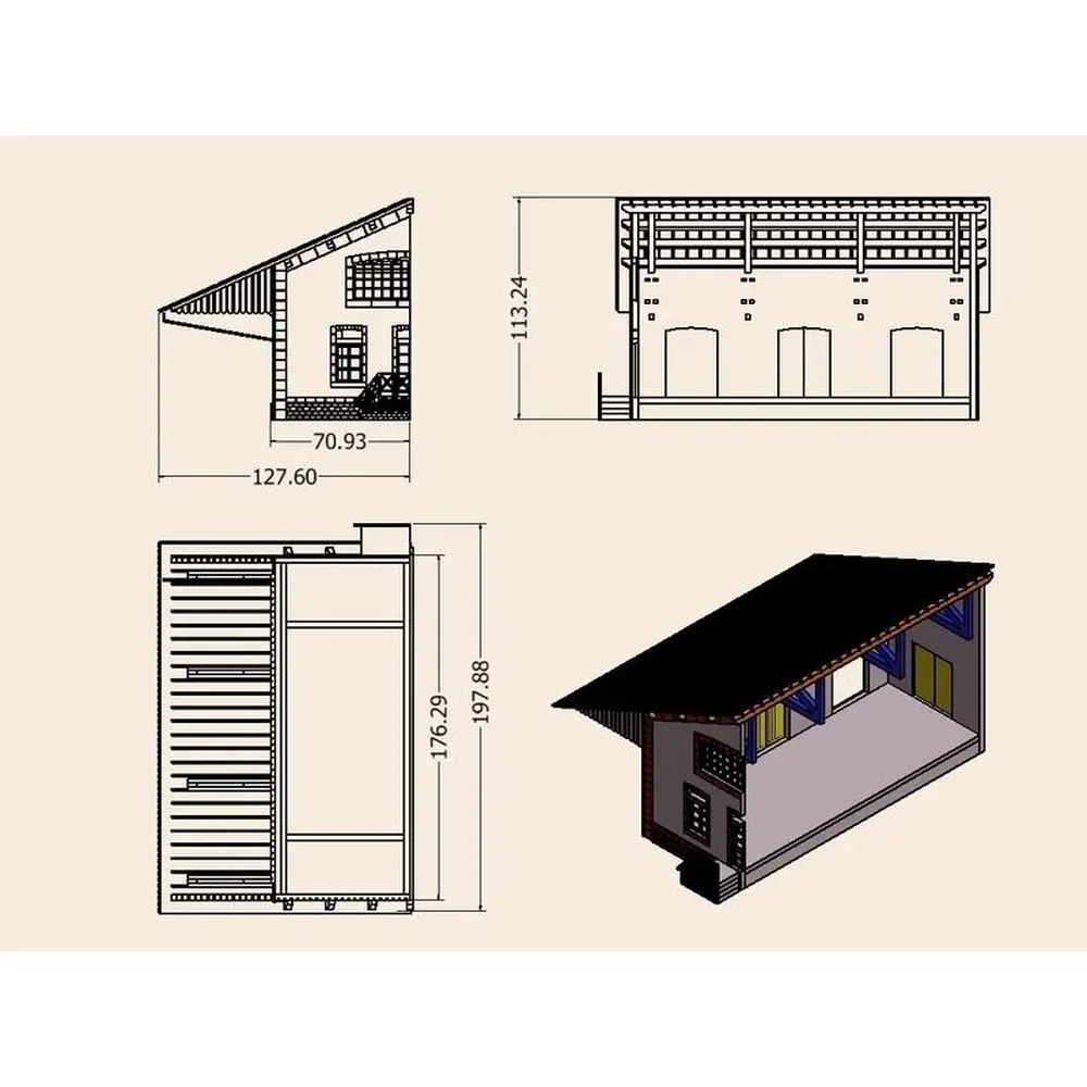 Demi-Halle PLM 3 Portes - Bois Modélisme 102009 - HO 1/87 - 7
