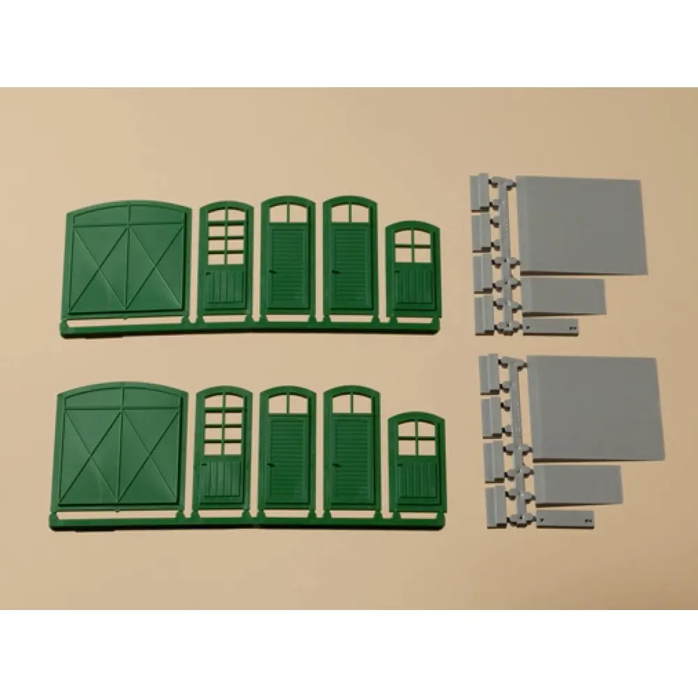Lot 8 portes, 2 portillons, 4 rampes, 8 marches - Vert - Auhagen 80250 - HO 1/87 - 2