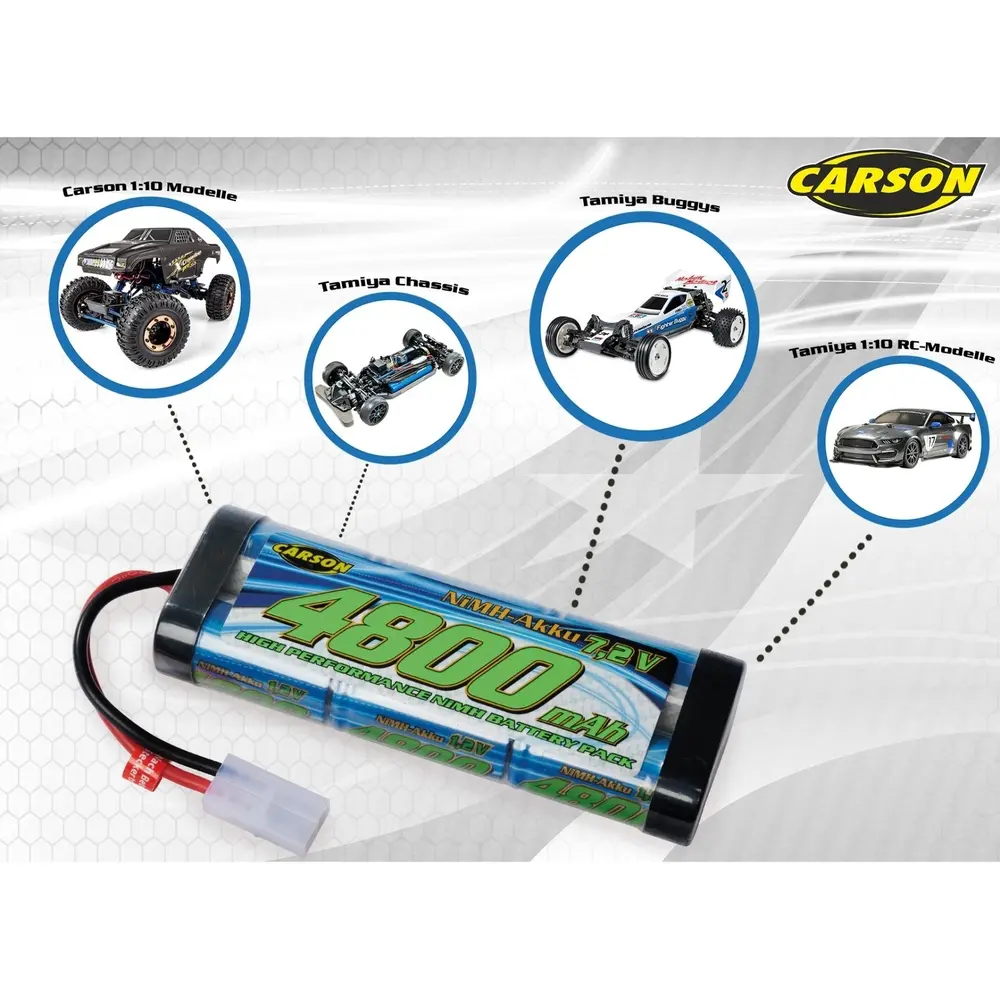 Batterie NiMH 7,2V 4800mAh Race avec connecteur Tamiya - CARSON 500608228 - 2