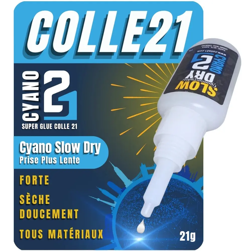 Super Glue Slow Dry Colle Cyanoacrylate - Colle21 - 21g - 8