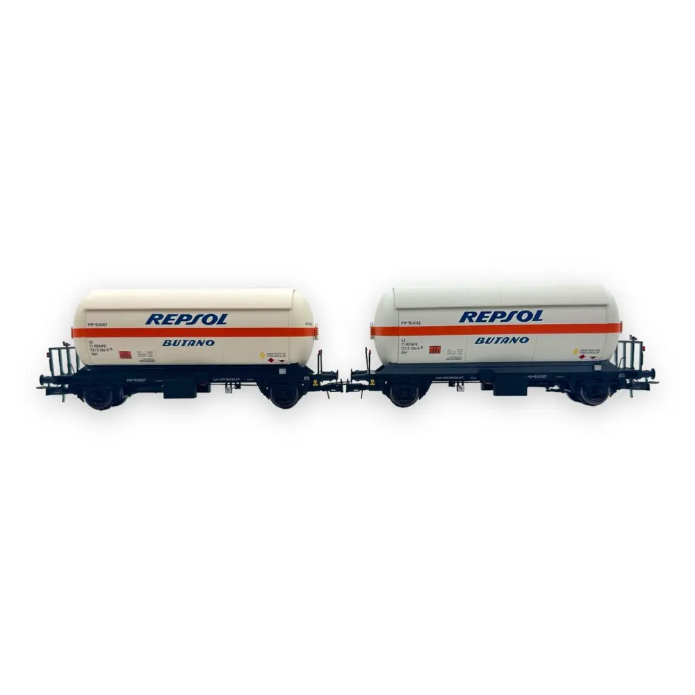 Coffret de 2 wagons citernes à gaz à 2 essieux Zgkk avec toit ouvrant, "REPSOL Butano" - Électrotren HE6066 - HO 1/87 - RENFE - Ep IV - 2R - 3
