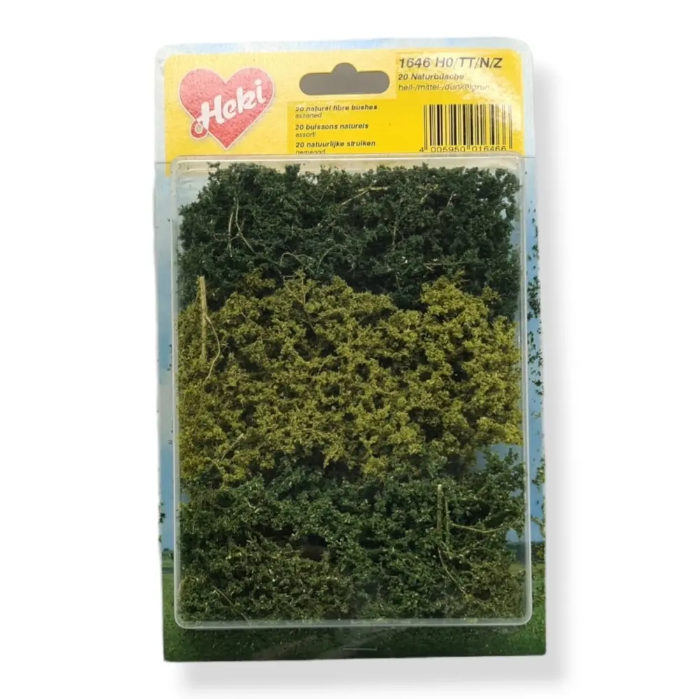 20 Buissons naturels - Vert clair / moyen / foncé - HEKI 1646 - Échelle HO / TT / N / Z - 2