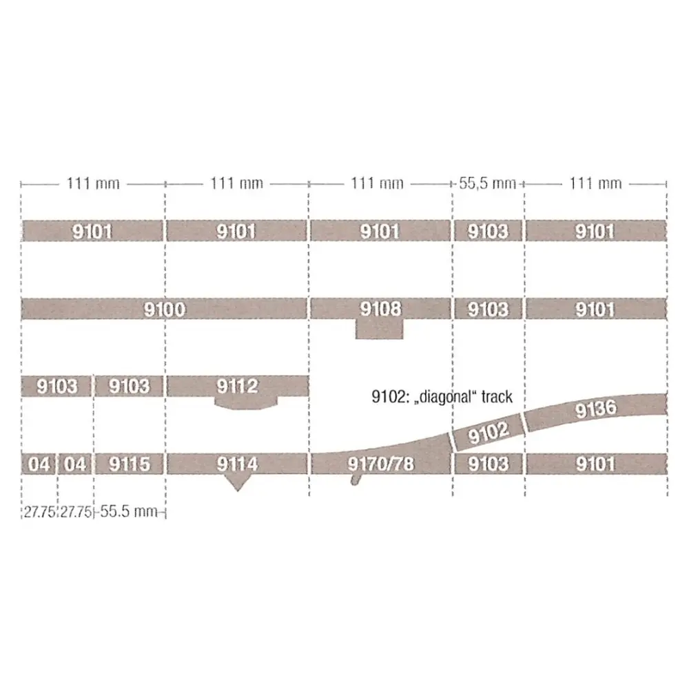 Rail droit avec ballast - 111 mm Fleischmann 9101 - N : 1/160 - Code 80 - 3