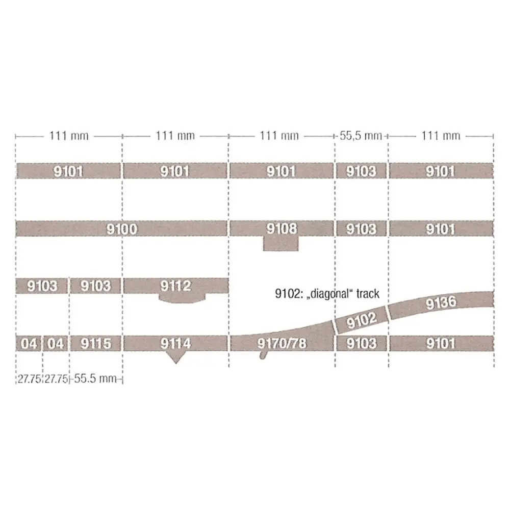Rail droit avec ballast - 222 mm Fleischmann 9100 - N : 1/160 - Code 80 - 3