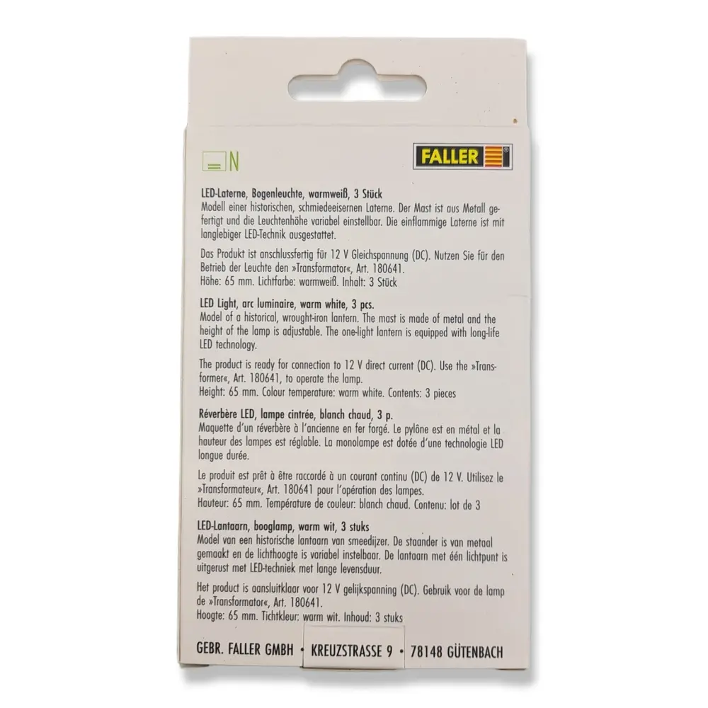 Set 3 Lanternes à arc à LED 1 branche Faller 272131 - N 1/160 - hauteur 65 mm - 3