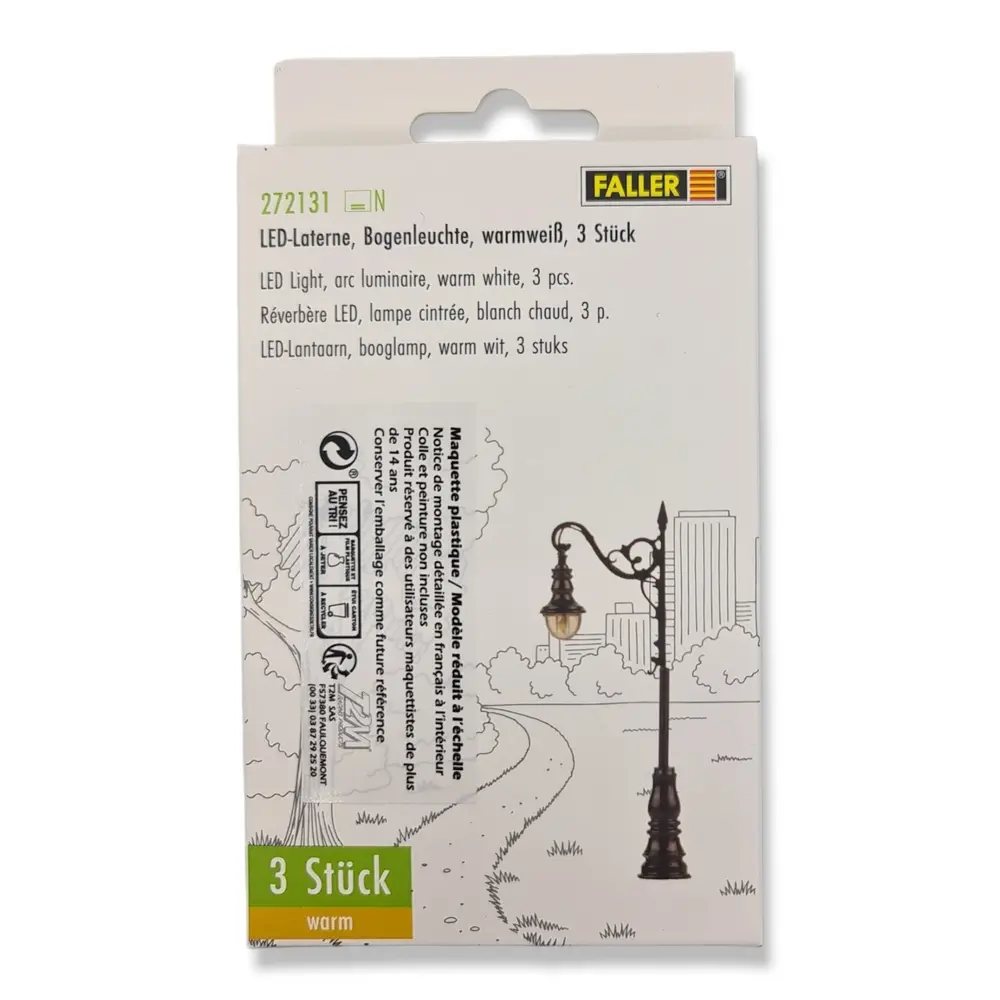 Set 3 Lanternes à arc à LED 1 branche Faller 272131 - N 1/160 - hauteur 65 mm - 2