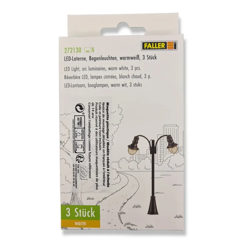 Set 3 Lanternes à arc à LED Faller 272130 - N 1/160 - hauteur 60 mm - 2
