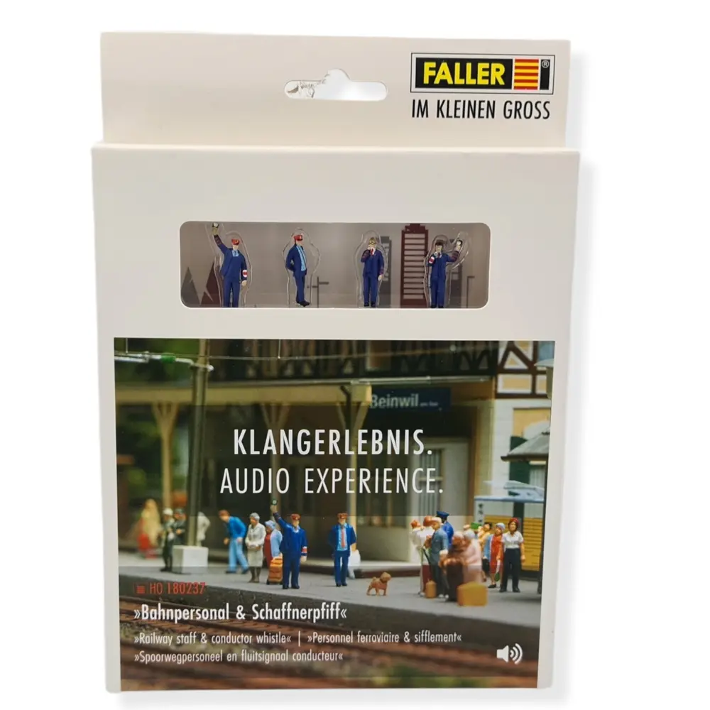 Lot de 4 figurines personnel ferroviaire avec bruitage FALLER 180237 - HO 1/87 - 4