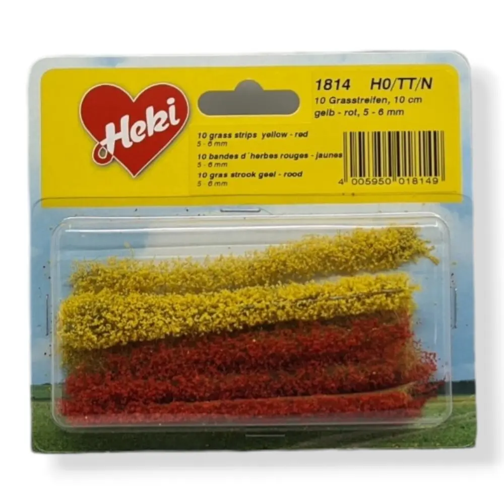 10 Bandes d'herbes - Rouge / Jaune - HEKI 1814 - Échelle HO / TT / N - 100 mm - 2