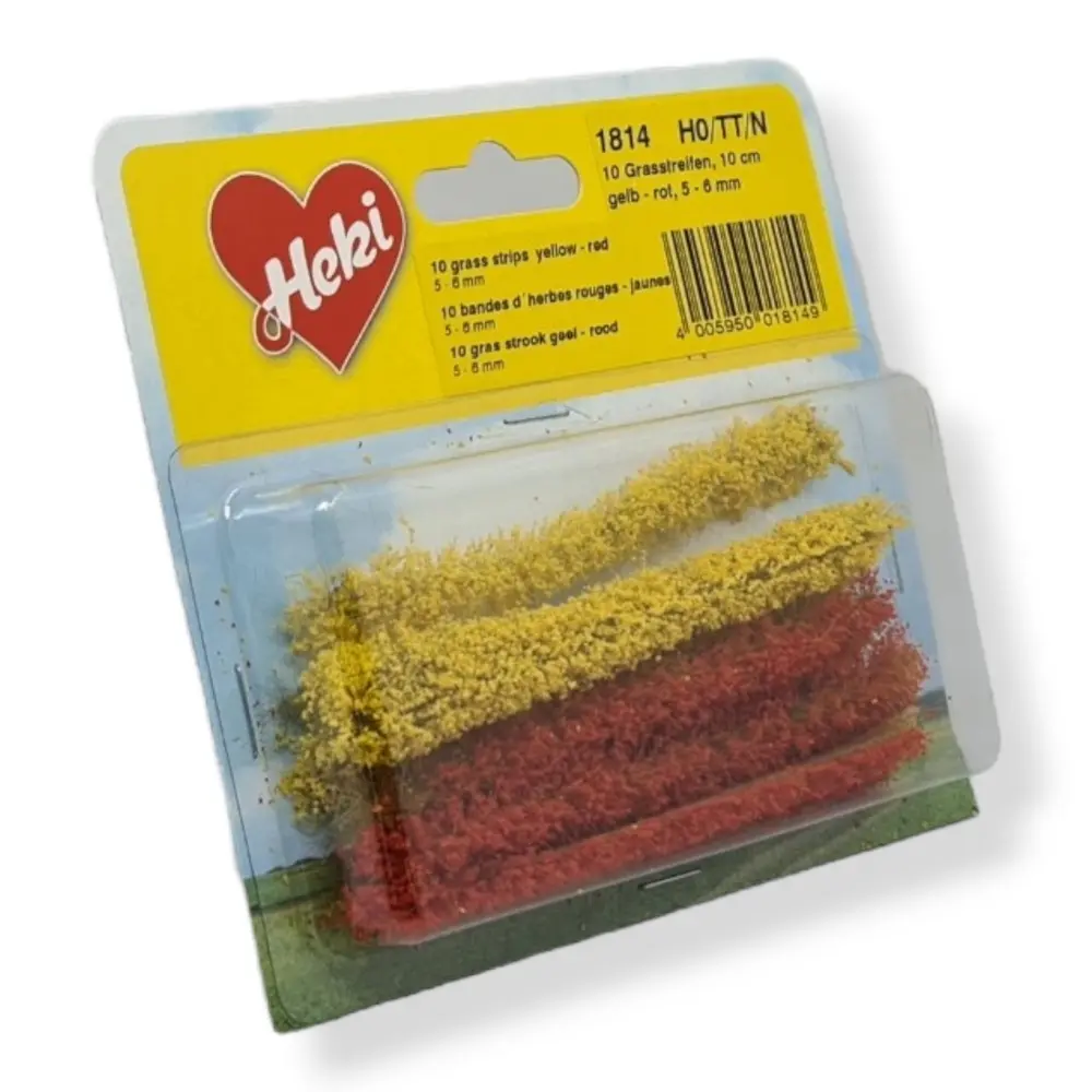 10 Bandes d'herbes - Rouge / Jaune - HEKI 1814 - Échelle HO / TT / N - 100 mm - 3
