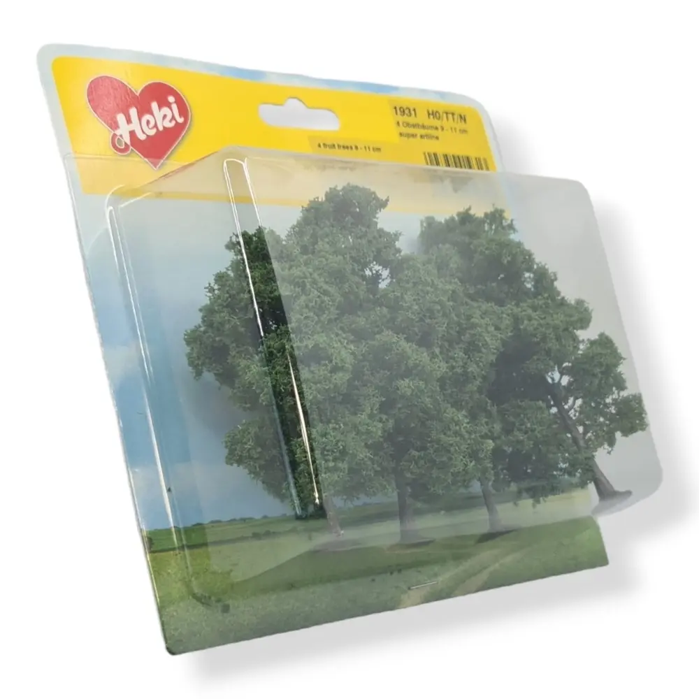 4 Arbres fruitiers - Vert foncé - HEKI 1931 - Échelle HO / TT / N - 90 à 110 mm - 2