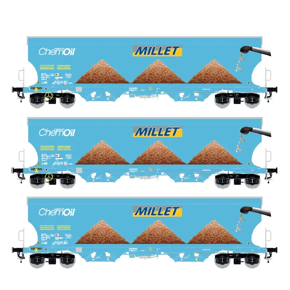 Set de 3 wagons trémies Tagnpps Millet & ChemOil - LS Models 90032 - HO 1/87 - SNCF - Ep VI - 2R - 2