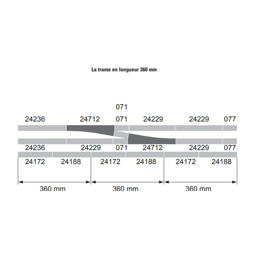 Aiguillage long à gauche 12,1° Marklin 24711 - 236,1 mm - HO : 1/87 - Code 83 - Voie C - 4