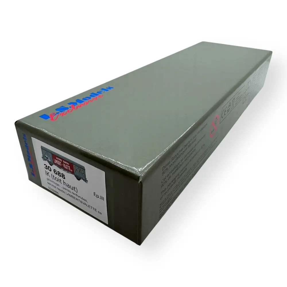 Wagon couvert EVS, IK toit haut, gris/rouge, parois renforcées "LAMBERT & VALETTE" - LS Models 30688 - HO 1/87 - SNCF - Ep III - 2R - 4