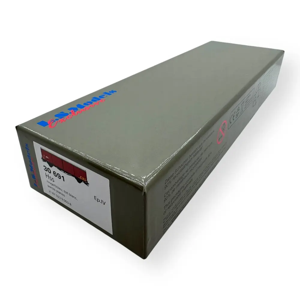 Wagon couvert EVS, Hss, rouge/bleu, parois planes - LS Models 30691 - HO 1/87 - SNCF - Ep IV - 2R - 4