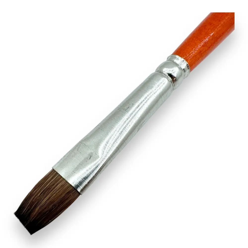 Pinceau plat N°08 pour aquarelle en poil de poney, embout en nickel, manche court - Kolibri 0712/08 - 2
