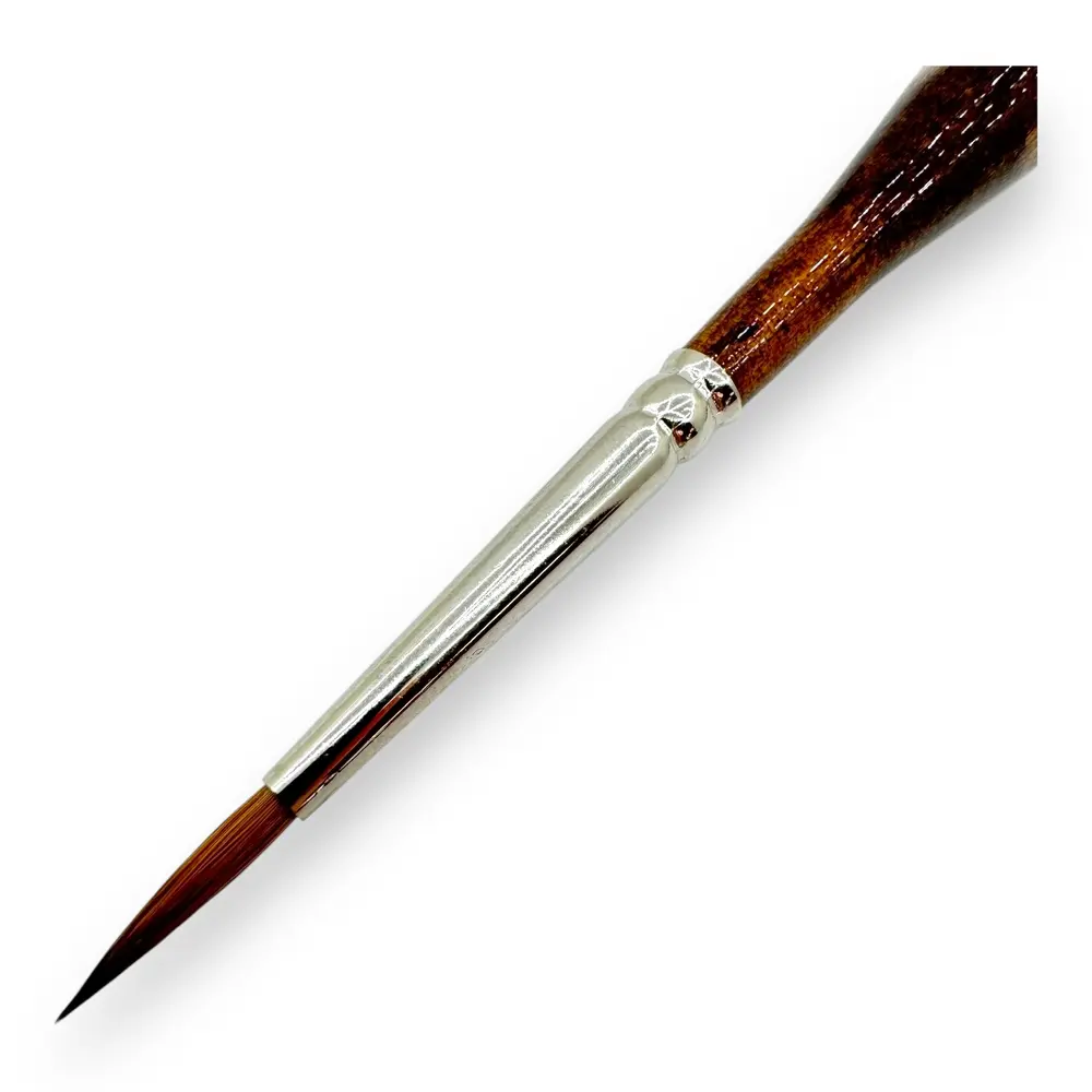 Pinceau rond ergonomique N°03 en poil de martre kolinsky, virole en argent, manche triangulaire en noyer - Kolibri 3331/03 - 2