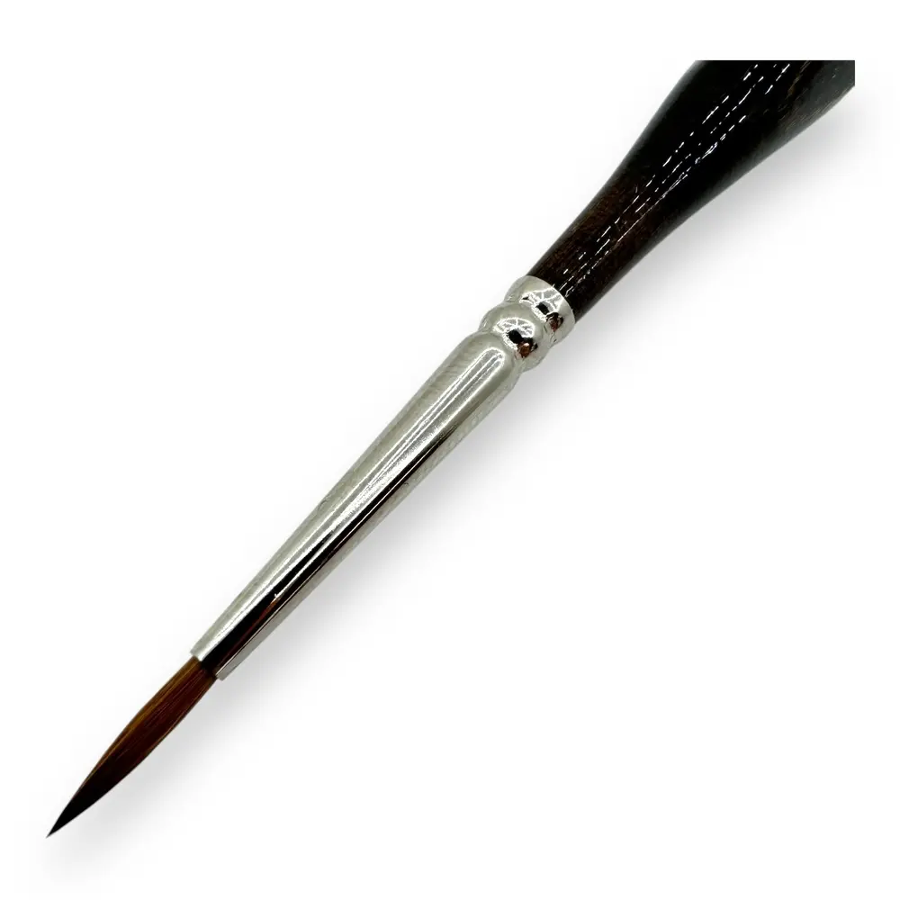 Pinceau rond ergonomique N°02 en poil de martre kolinsky, virole en argent, manche triangulaire en noyer - Kolibri 3331/02 - 2