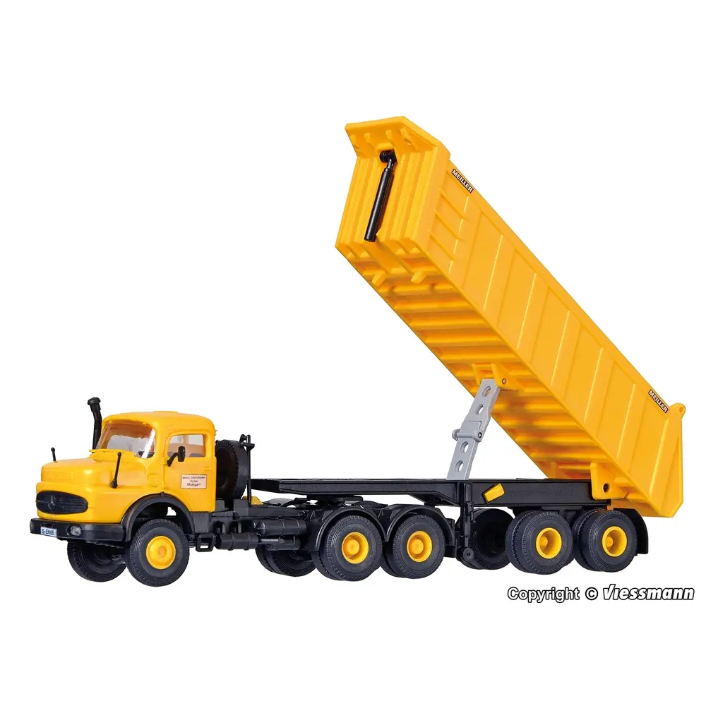 Camion MB à Capot Rond + Remorque Benne Meiller - 140x28x38mm - Kibri 14025 - HO : 1/87  - 2