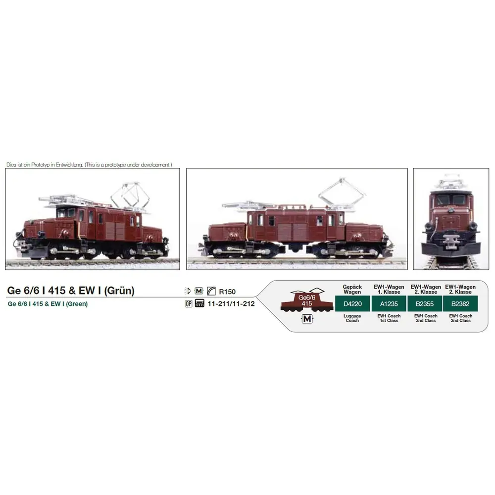 Locomotive électrique Ge6/6 I 415 + 4 voitures - Kato K10-1987 - N 1/160 - RhB - Ep IV - Analogique - 2R - 4