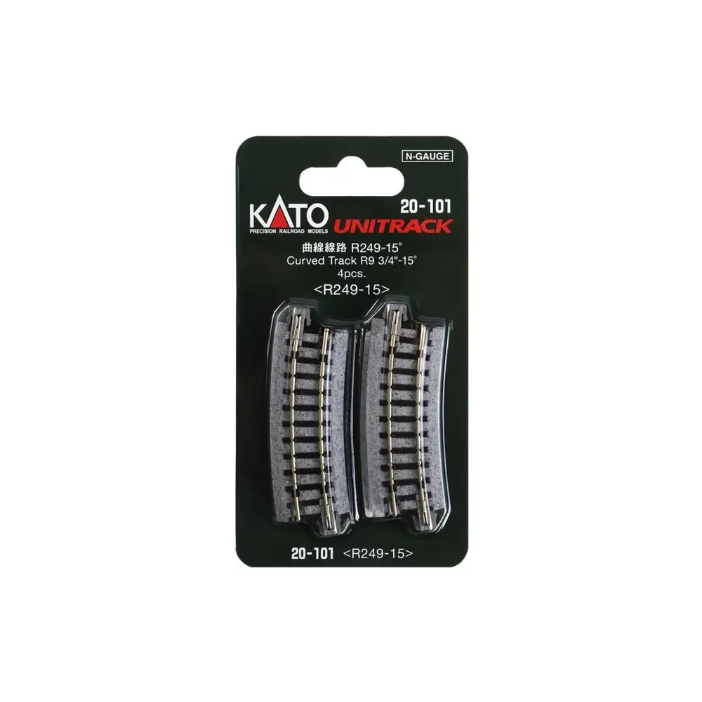 4 rails incurvés Unitrack (R249-15) 15 degrés - Kato 20-101 - HO 1/87 - 4