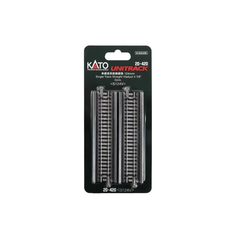 2 rails de viaduc droit Unitrack (S124V) 124 mm - Kato K20-420 - N 1/160 - 4