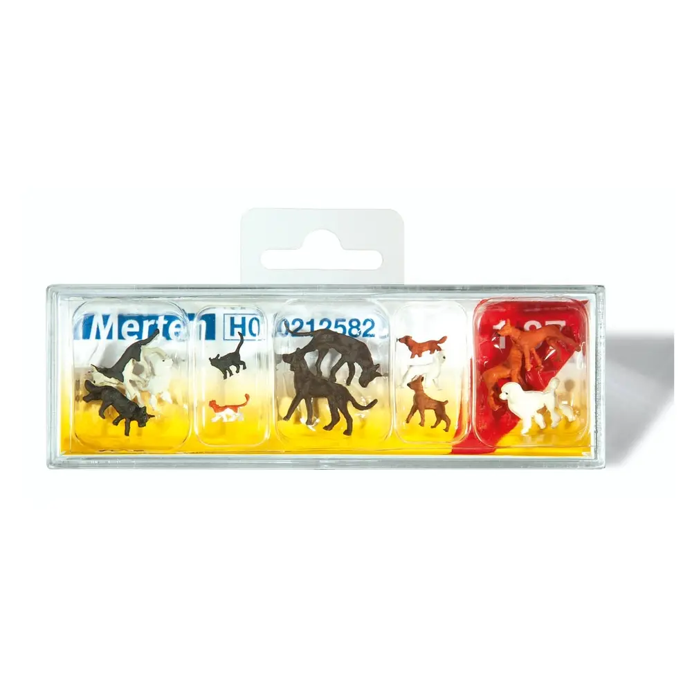 Lot de 13 animaux Merten 0212583 chiens et chats - HO 1/87 - 2