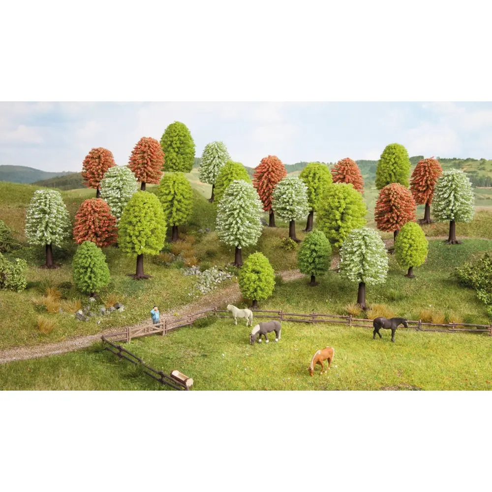 Pack de 25 arbres de printemps - NOCH 26806 - HO 1/87 & TT 1/120 - Hauteur 35 à 90 mm - 2