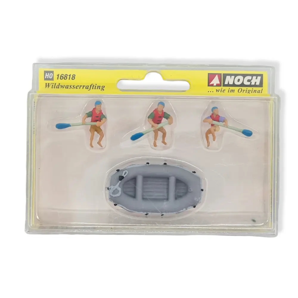 Lot 3 personnes avec rames dans un raft / bateau gonflable NOCH 16818 - HO 1/87 - 2