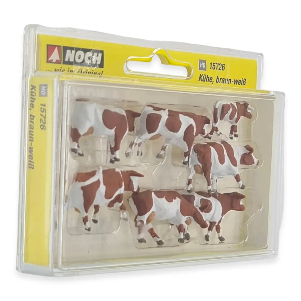 Pack de 7 vaches brunes et blanches NOCH 15726 - HO : 1/87ème - 2