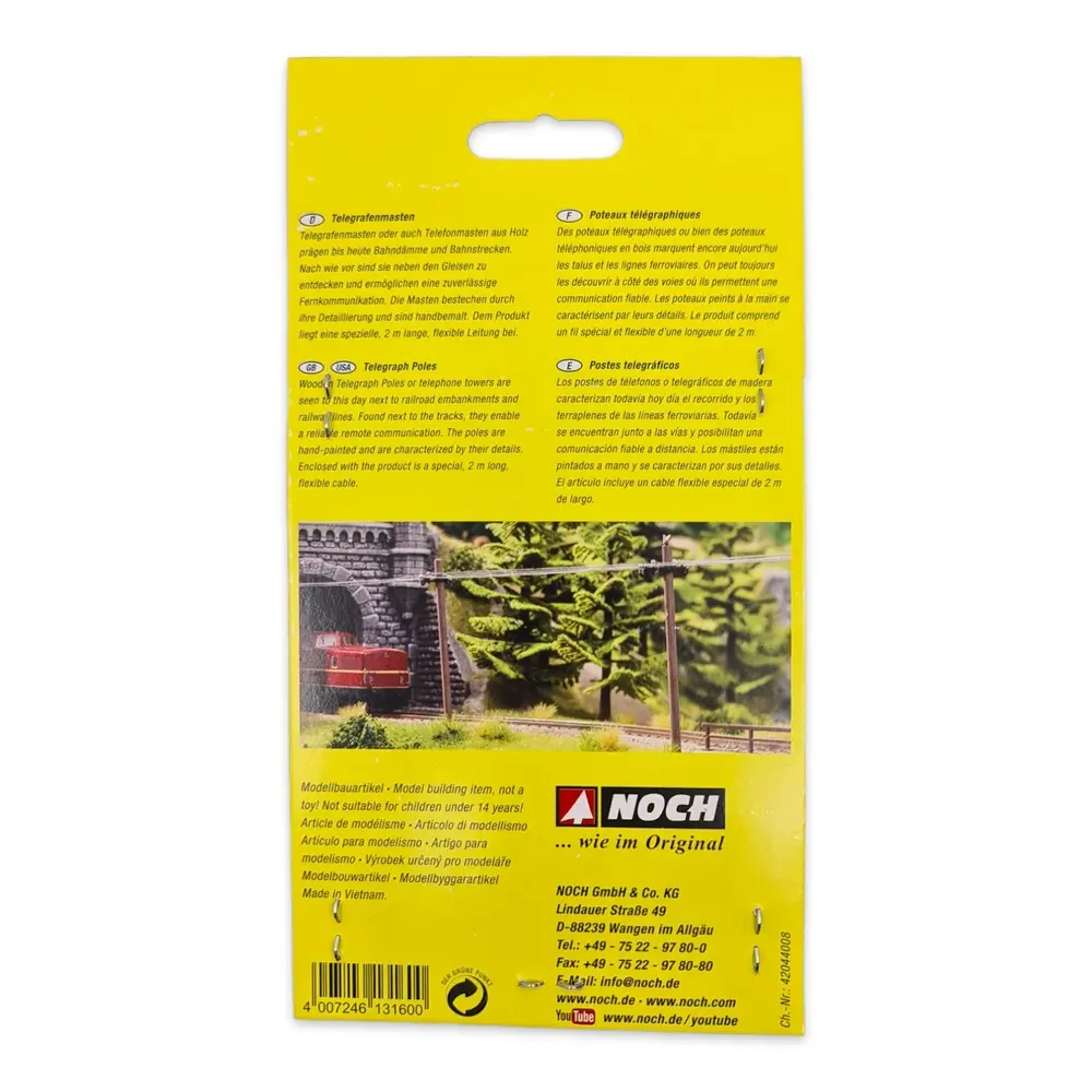 Pack de 4 poteaux télégraphiques Noch 13160 - HO 1/87 - avec câble - 2