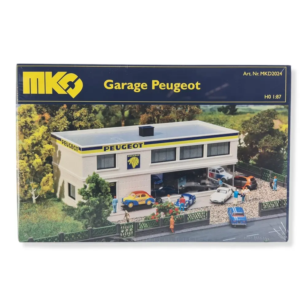 Garage Peugeot avec vitrine MKD 2024 - HO 1/87 - 215 x 80 x 98 mm - 4