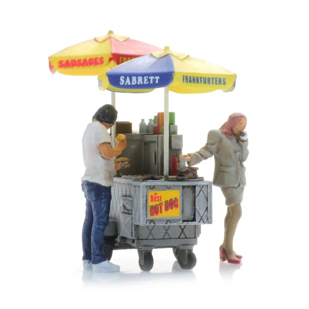 Chariot à hot-dogs de New York + deux figurines, prêt à l'emploi - Artitec 387.625 - HO 1/87 - 2