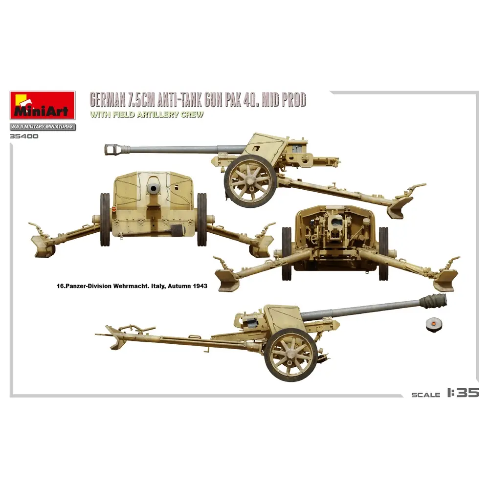Canon anti-char allemand pak 40. mid prod. avec équipage d'artillerie de campagne - MiniArt 550035400 - 1/35 - 8
