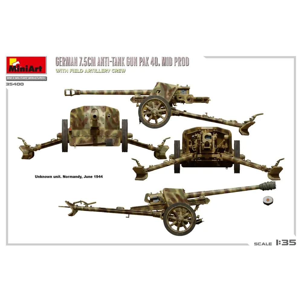 Canon anti-char allemand pak 40. mid prod. avec équipage d'artillerie de campagne - MiniArt 550035400 - 1/35 - 6