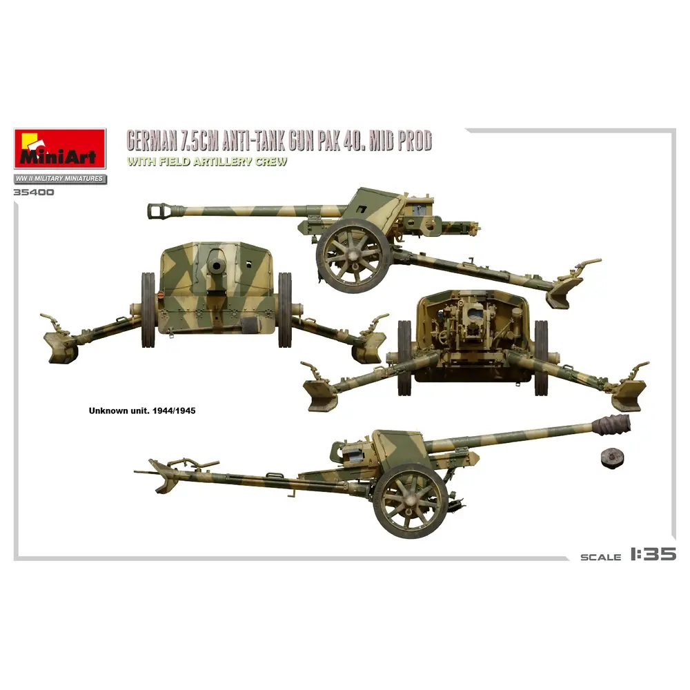 Canon anti-char allemand pak 40. mid prod. avec équipage d'artillerie de campagne - MiniArt 550035400 - 1/35 - 5