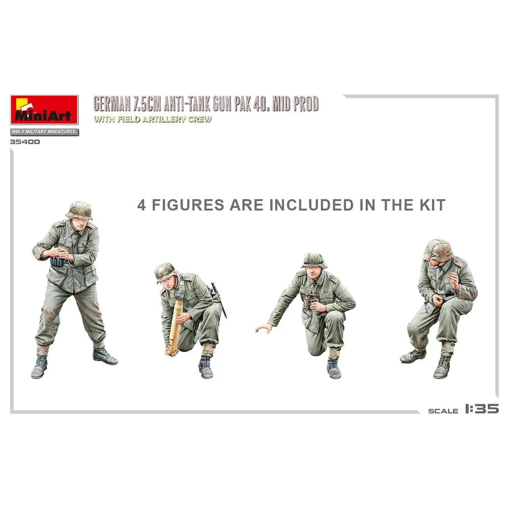 Canon anti-char allemand pak 40. mid prod. avec équipage d'artillerie de campagne - MiniArt 550035400 - 1/35 - 2